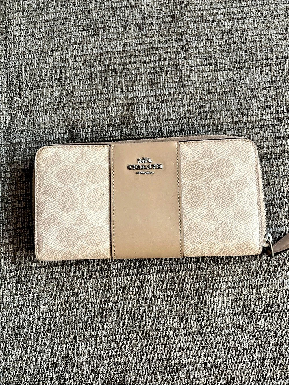 Coach Long Zip Around Wallet In Signature Canvas With Center Stripe Brown &